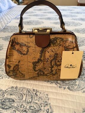 Patricia Nash Brown Tan Vintage Map Leather Top-Handle Mini Bag